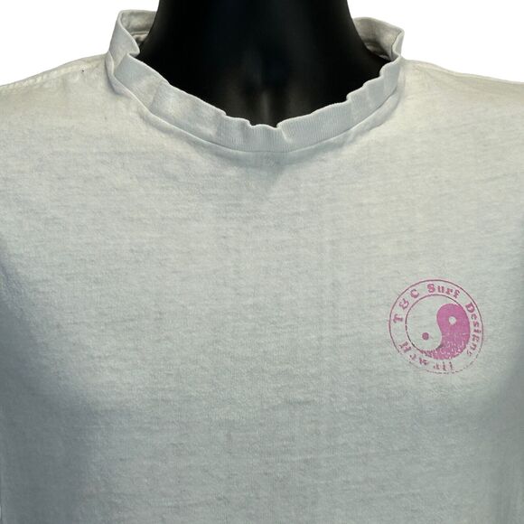 Vintage 80s T&C Surf Designs T Shirt Surfer Surfing USA Made White XS X-Small - Picture 15 of 16